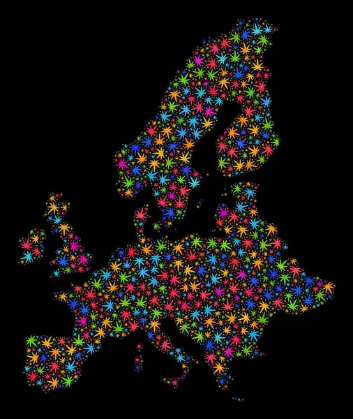 Mosaico Mapa de la Unión Europea de hojas de marihuana multicolores — Vector de stock