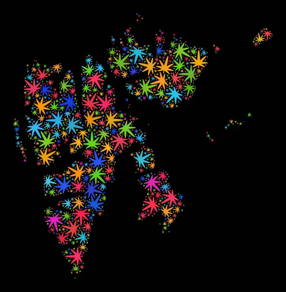 Mosaik Spitzbergen Karte der farbigen Marihuana-Blätter — Stockvektor