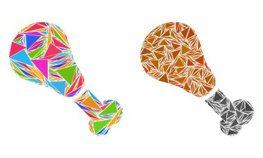 Üçgen kızarmış tavuk bacak kolaj simgeler