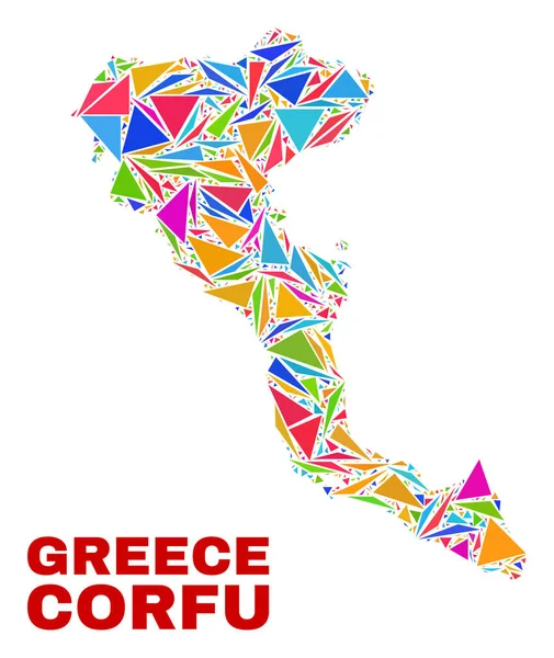 Corfu eilandkaart-mozaïek van kleur driehoeken — Stockvector
