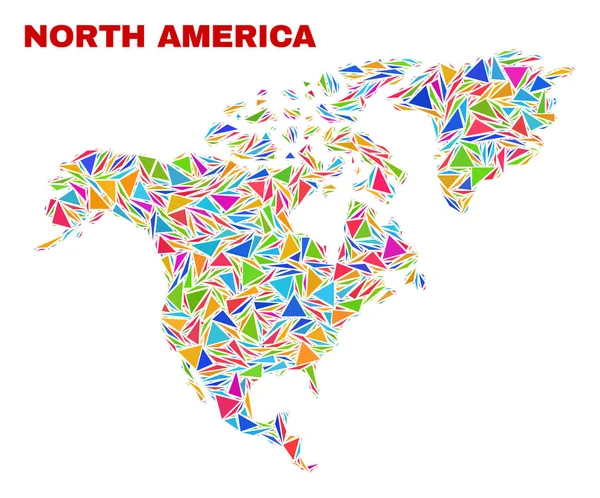 Mapa Ameryki Północnej-mozaika kolorowych trójkątów — Wektor stockowy