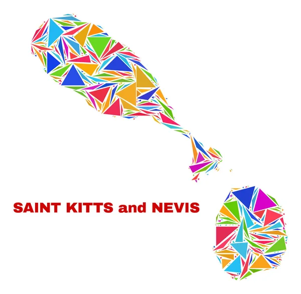 Mapa de San Cristóbal y Nieves - Mosaico de Triángulos de Color — Vector de stock
