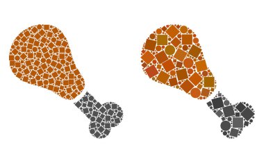 Kızarmış tavuk bacak simgesi kareler ve çevrelerin kolajlar