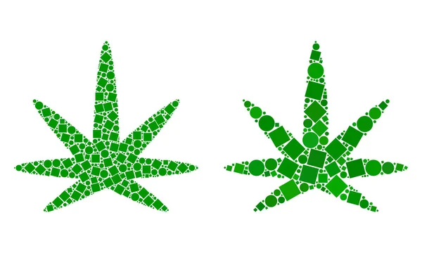 Icono de la Hoja de Cannabis Collages de Cuadrados y Círculos — Vector de stock