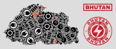 Elektrik mozaik Bhutan harita ve kar ve dokulu pullar