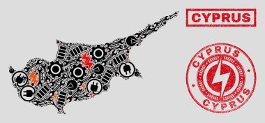 Elektrikli kolaj Kıbrıs haritası ve kar taneleri ve tehlike mühürler