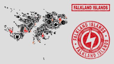 Elektrik mozaik Falkland Adaları harita ve kar ve dokulu damga mühürler
