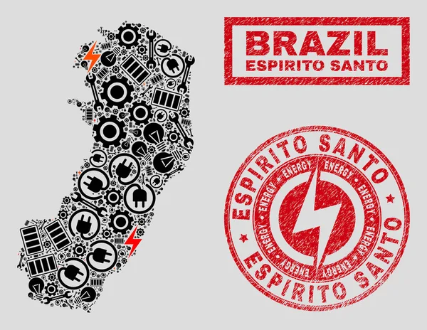 Elektrická mozaika Espirito Santo státní mapa, sněhová a tísňová razítka — Stockový vektor