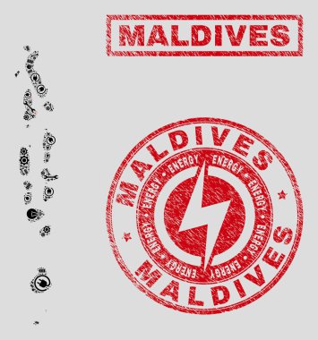 Elektrik kolaj Maldivler harita ve kar ve dokulu Seals