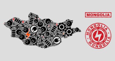 Elektrik mozaik Moğolistan harita ve kar ve dokulu Seals