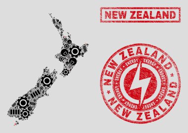 Elektrik mozaik Yeni Zelanda harita ve kar ve çizik pullar