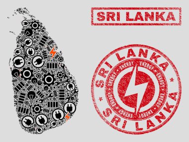 Elektrik kolaj Sri Lanka harita ve kar taneleri ve çizik damga Seals