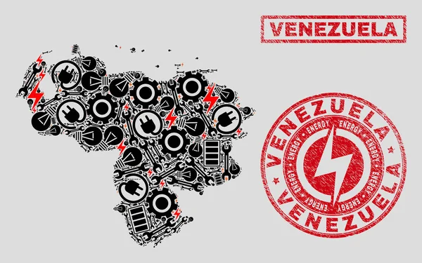 Collage électrique Venezuela Carte et cachets de neige et de grunge — Image vectorielle