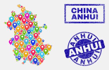 Harita Işaretçiler, Anhui eyaleti Haritası ve çizik mühürler kolaj
