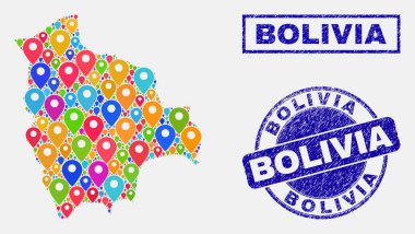Harita Işaretçiler Bolivya harita ve çizik pullar kolaj