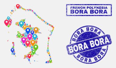 Harita Işaretçiler bora-bora harita ve sıkıntı damga Seals mozaik