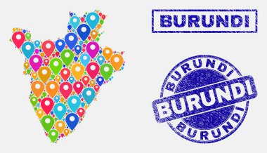Harita Pins kolaj Burundi harita ve çizik pullar