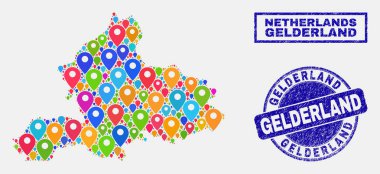 Harita Işaretçiler Gelderland Il Haritası ve dokulu pullar kolaj