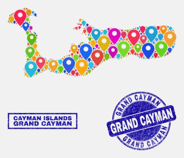 Grand Cayman Adası harita ve tehlike pulları harita Pins mozaik