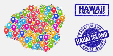 Harita Işaretçiler Kauai Adası harita ve çizik damga contaları kolaj