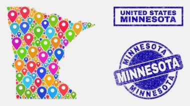 Minnesota devlet Haritası ve tehlike Seals harita Işaretçileri mozaik