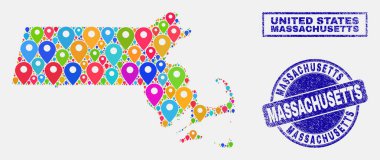 Harita Işaretçileri, Massachusetts devlet Haritası ve çizik damga contaları kolaj