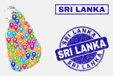 Harita Işaretçileri Sri Lanka harita ve dokulu pullar kolaj