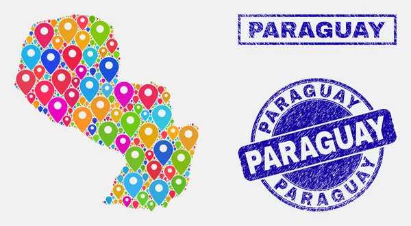 Mappa Marcatori Mosaico del Paraguay Mappa e Grunge Seals — Vettoriale Stock