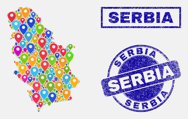 Mapa Pinos Mosaico da Sérvia Mapa e Grunge Selos —  Vetores de Stock
