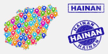 Hainan Haritası ve dokulu pullar harita Pins mozaik