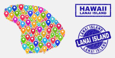 Lanai Adası Haritası ve tehlike mühürler harita Pins mozaik