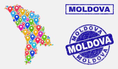 Moldova harita ve dokulu pullar harita Pins kolaj