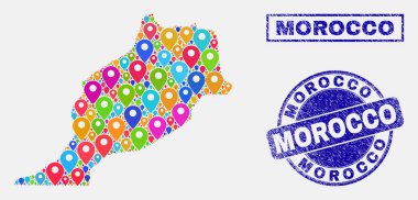 Harita Işaretçileri Fas harita ve dokulu pul mühürler mozaik