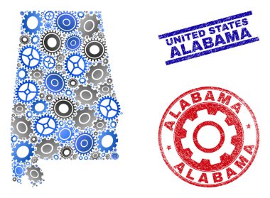 Hizmet Kolaj Vektör Alabama Devlet Haritası ve Grunge Seals