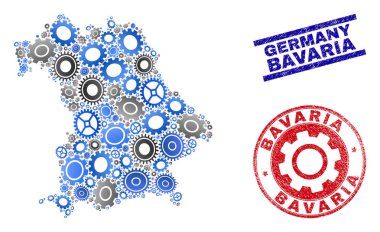 Wheel Mozaik Vektörü Bavyera Toprak Haritası ve Grunge Damgaları