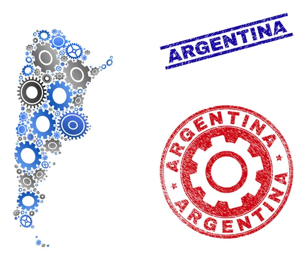 Workshop Mosaic Vector Argentina Map and Grunge Stamps — стоковий вектор