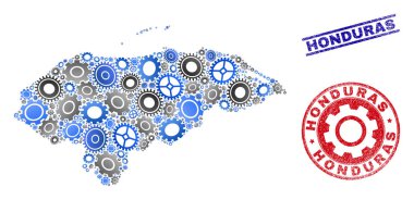 Tekerlek Kolajı Vektörü Honduras Haritası ve Grunge Damgaları