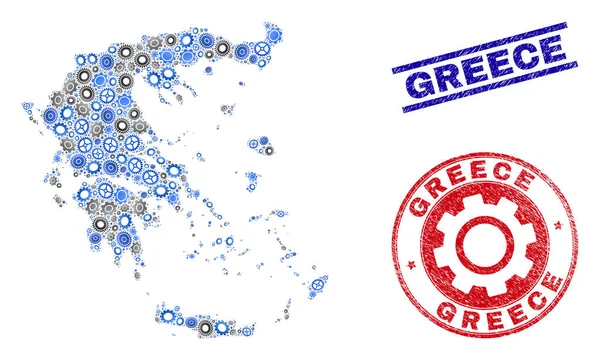 Warsztaty Collage Vector Grecja Mapa i Grunge Seals — Wektor stockowy