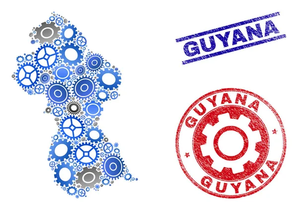 Servicio Mosaic Vector Guyana Mapa y sellos grunge — Vector de stock