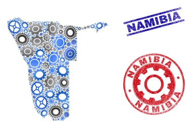 Tekerlek Bileşimi Vektörü Namibya Haritası ve Grunge Damgaları