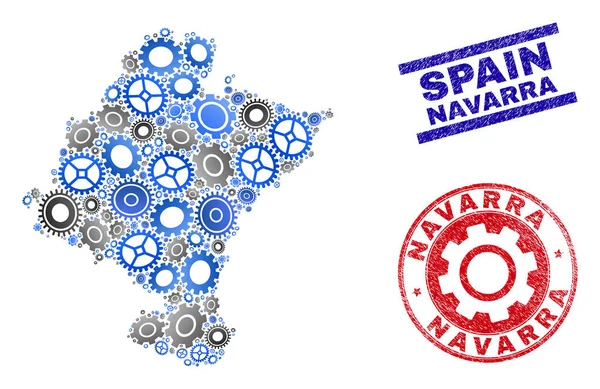 Mapa da Província de Vector Navarra de Colagem Industrial e Selos Grunge — Vetor de Stock
