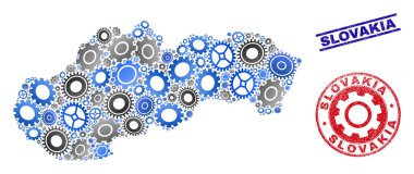 Dişli Mozaik Vektör Slovakya Haritası ve Grunge Seals