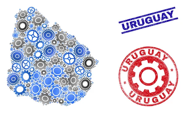 Cog Composition Vector Uruguay Mapa y Grunge Sellos — Vector de stock