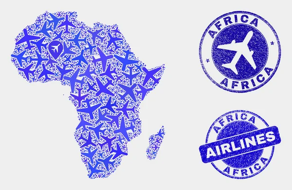 Aero колажів Векторна Африка карта і грандж марки — стоковий вектор