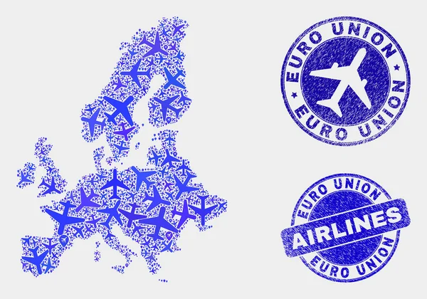 Airflight Mosaic Vector Euro Union Carte et Grunge Seals — Image vectorielle