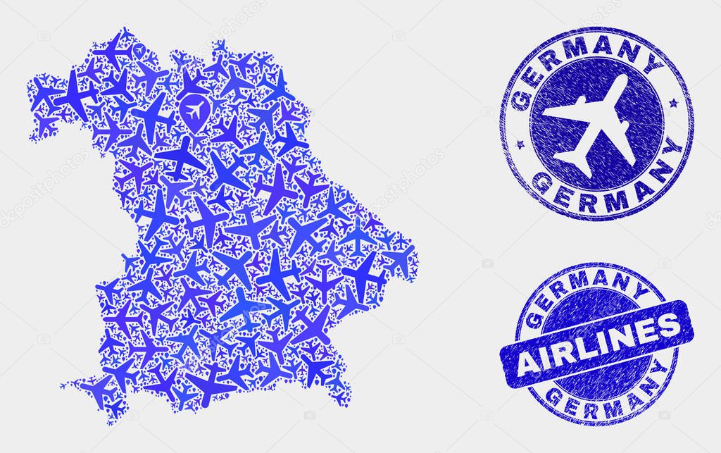 Aviation Mosaic Vector Germany Map and Grunge Seals