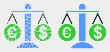 Noktalı ve Düz Vektör Euro Dolar Simgesi karşılaştırın