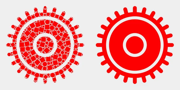 Ícone Pixelado e Flat Vector Cog —  Vetores de Stock