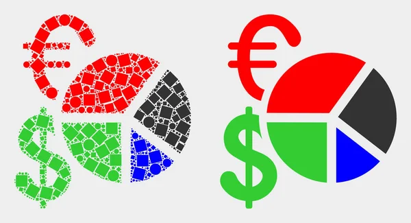 Pixelated és lapos vektoros pénznem kördiagram ikon — Stock Vector