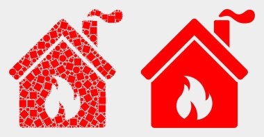 Pikselli ve Düz Vektör Mutfak Binası Simgesi